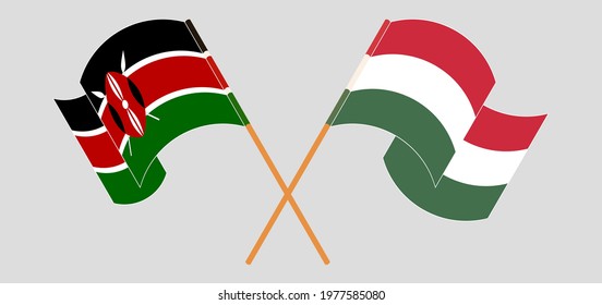 Crossed and waving flags of Kenya and Hungary