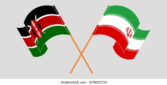 Crossed and waving flags of Kenya and Iran