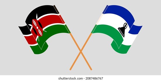 Cruzaron y ondearon banderas de Kenia y el Reino de Lesoto. Ilustración del vector
