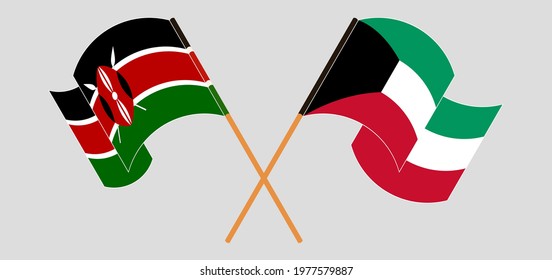 Crossed and waving flags of Kenya and Kuwait