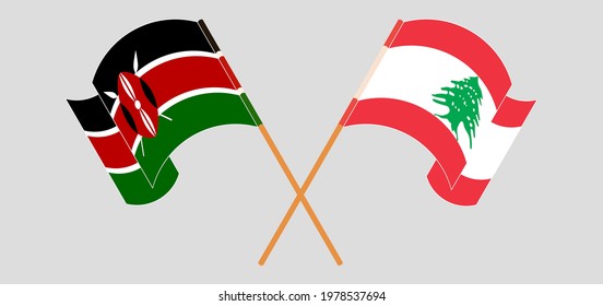 Crossed and waving flags of Kenya and the Lebanon