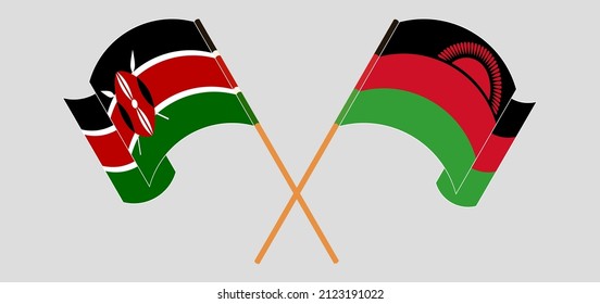 Cruzaron y ondearon banderas de Kenia y Malawi. Ilustración del vector

