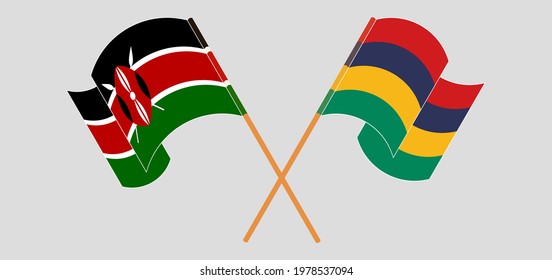 Crossed and waving flags of Kenya and Mauritius
