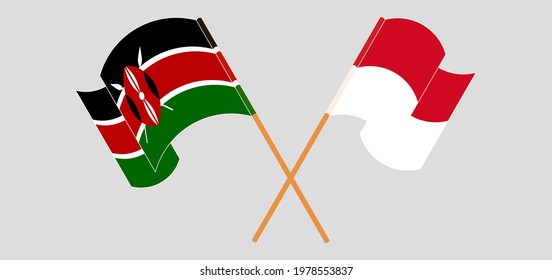 Crossed and waving flags of Kenya and Monaco