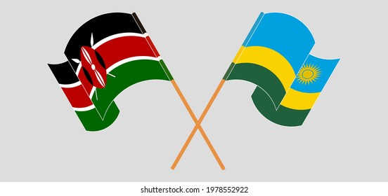 Crossed and waving flags of Kenya and Rwanda