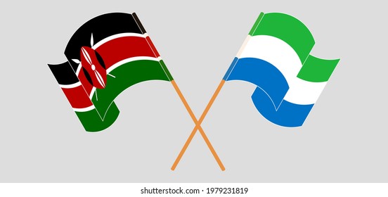 Crossed and waving flags of Kenya and Sierra Leone