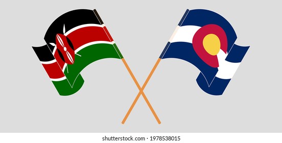 Crossed and waving flags of Kenya and The State of Colorado