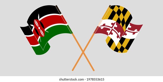 Crossed and waving flags of Kenya and the State of Maryland
