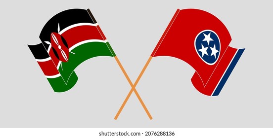 Crossed and waving flags of Kenya and The State of Tennessee. Vector illustration
