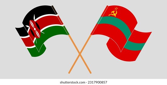 Crossed and waving flags of Kenya and Transnistria. Vector illustration
