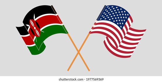 Crossed and waving flags of Kenya and the USA