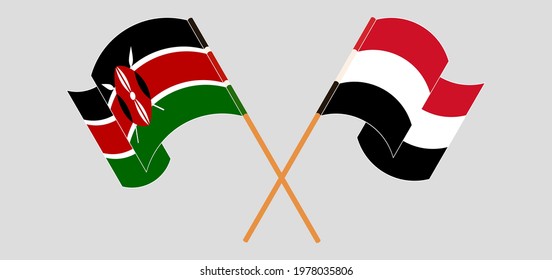 Crossed and waving flags of Kenya and Yemen