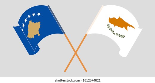 Crossed and waving flags of Kosovo and Cyprus