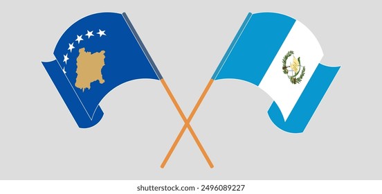 Crossed and waving flags of Kosovo and Republic of Guatemala. Vector illustration
