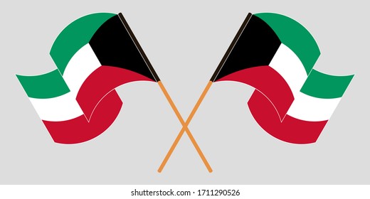 Banderas cruzadas y ondeando banderas de Kuwait