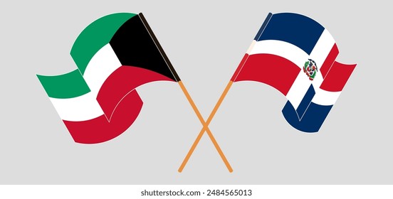 Crossed and waving flags of Kuwait and Dominican Republic. Vector illustration
