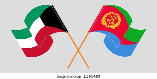 Cruzaron y ondearon banderas de Kuwait y Eritrea. Ilustración del vector
