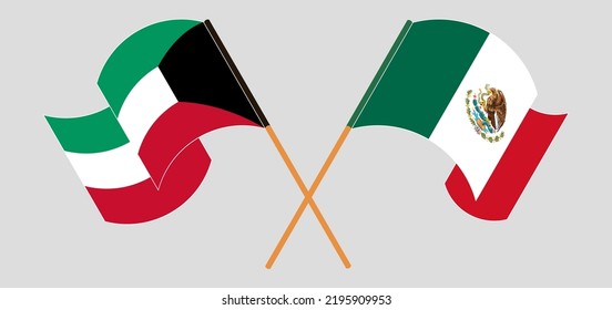 Cruzaron y ondearon banderas de Kuwait y México. Ilustración del vector
