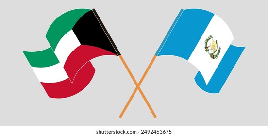 Gekreuzte und schwenkende Flaggen von Kuwait und der Republik Guatemala. Vektorillustration
