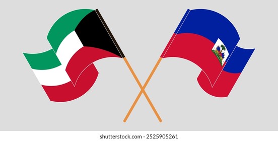 Crossed and waving flags of Kuwait and Republic of Haiti. Vector illustration.
