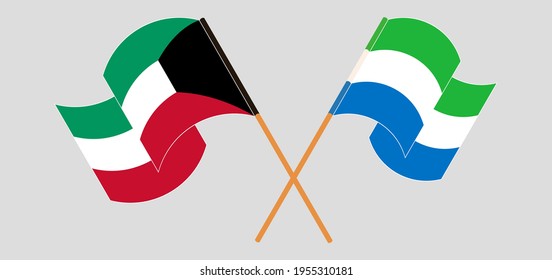 Gekreuzte und wehende Flaggen von Kuwait und Sierra Leone