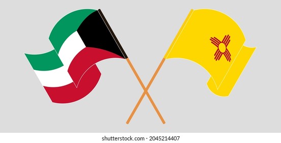 Crossed and waving flags of Kuwait and the State of New Mexico