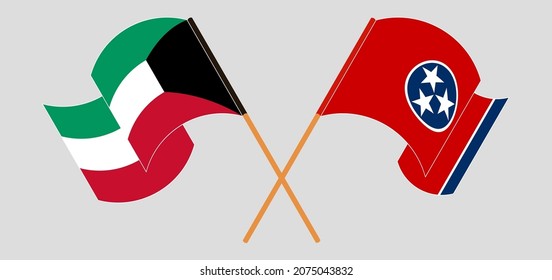 Cruzaron y ondearon banderas de Kuwait y del Estado de Tennessee. Ilustración del vector
