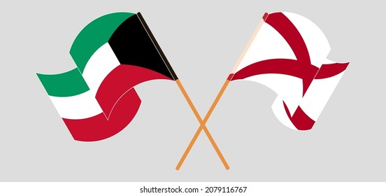 Crossed and waving flags of Kuwait and The State of Alabama. Vector illustration
