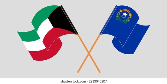 Crossed and waving flags of Kuwait and The State of Nevada. Vector illustration
