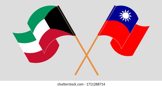 Cruzada y ondeando banderas de Kuwait y Taiwán