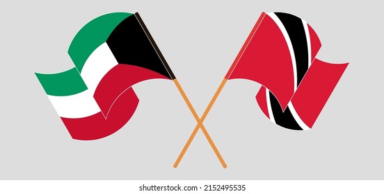 Crossed and waving flags of Kuwait and Trinidad and Tobago. Vector illustration

