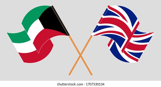 Crossed and waving flags of Kuwait and the UK