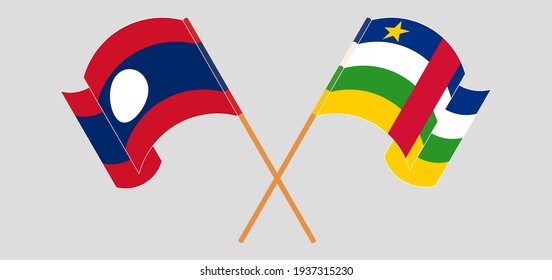Crossed and waving flags of Laos and Central African Republic