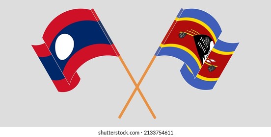 Cruzada y ondeando banderas de Laos y Eswatini. Ilustración del vector
