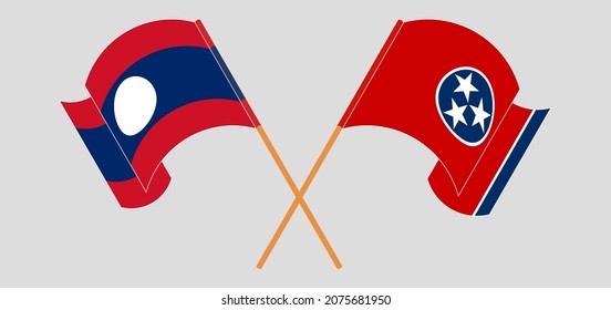 Crossed and waving flags of Laos and The State of Tennessee. Vector illustration
