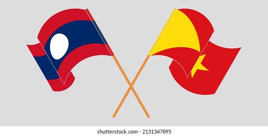 Crossed and waving flags of Laos and Tigray. Vector illustration

