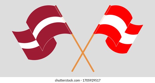 Crossed and waving flags of Latvia and Austria