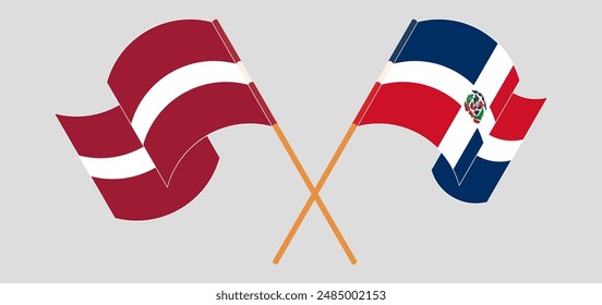 Crossed and waving flags of Latvia and Dominican Republic. Vector illustration
