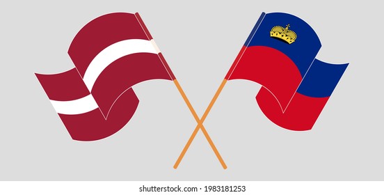 Crossed and waving flags of Latvia and Liechtenstein
