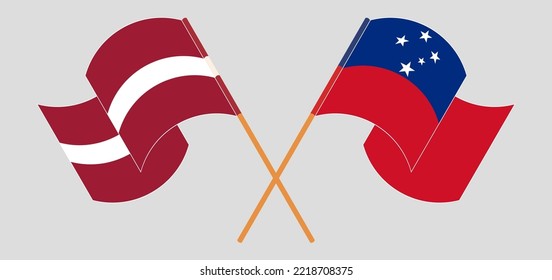 Crossed and waving flags of Latvia and Samoa. Vector illustration
