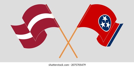Crossed and waving flags of Latvia and The State of Tennessee. Vector illustration
