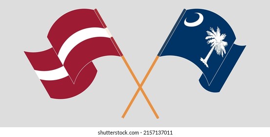 Crossed and waving flags of Latvia and The State of South Carolina. Vector illustration
