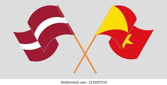 Crossed and waving flags of Latvia and Tigray. Vector illustration