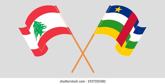 Crossed and waving flags of the Lebanon and Central African Republic