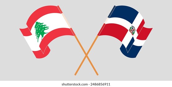 Crossed and waving flags of the Lebanon and Dominican Republic. Vector illustration
