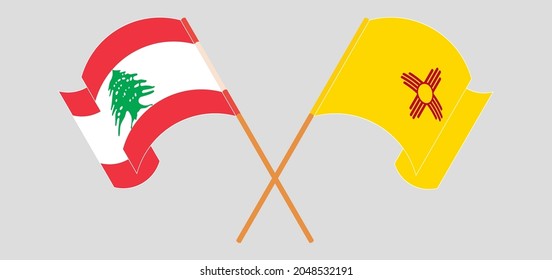 Crossed and waving flags of the Lebanon and the State of New Mexico