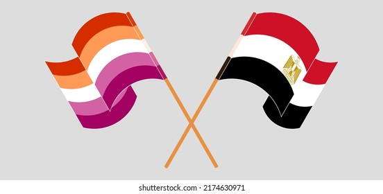 Cruzada y ondeando banderas del Orgullo Lesbiano y Egipto. Ilustración del vector
