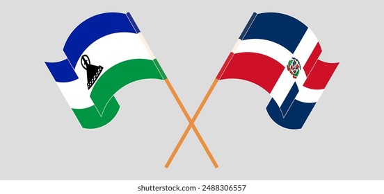 Crossed and waving flags of Lesotho and Dominican Republic. Vector illustration
