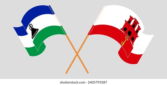 Crossed and waving flags of Lesotho and Gibraltar. Vector illustration
