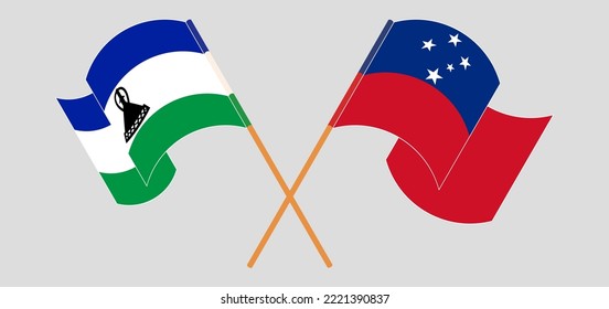 Cruzaron y ondearon banderas de Lesotho y Samoa. Ilustración del vector
